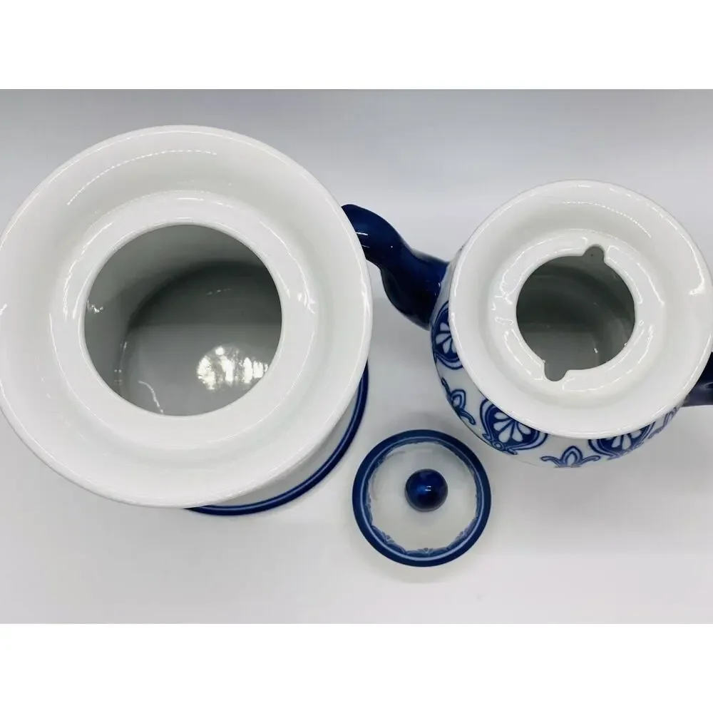 Bombay Blue/White Porcelain Single Serve Teapot With Warmer